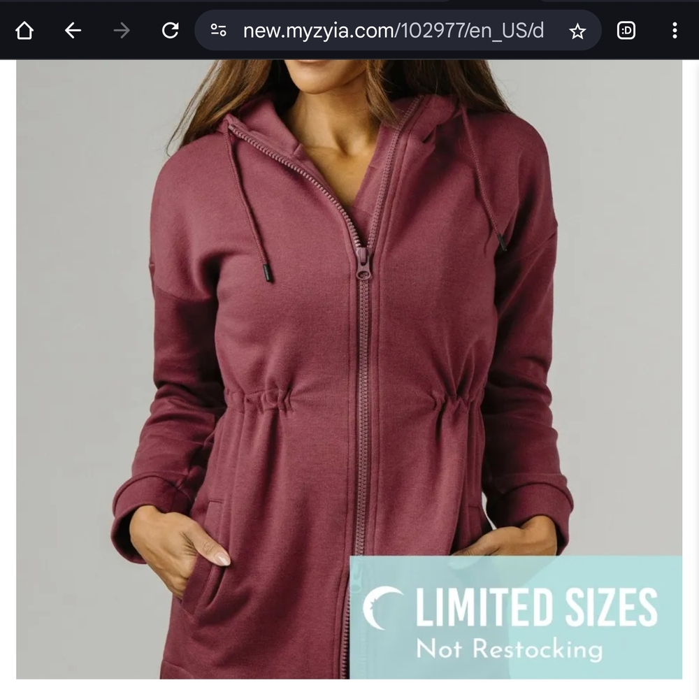 ZYIA Women's Dusty Cranberry Sweatshirt Long Jacket